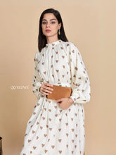 Yezwe Luxe Ivory & Off-White Maxi Dress – Breathable Modest Wear with Love Print